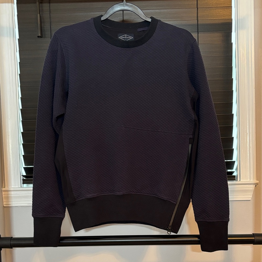 Men's Quilted Navy Crewneck Sweater-Made in Italy
